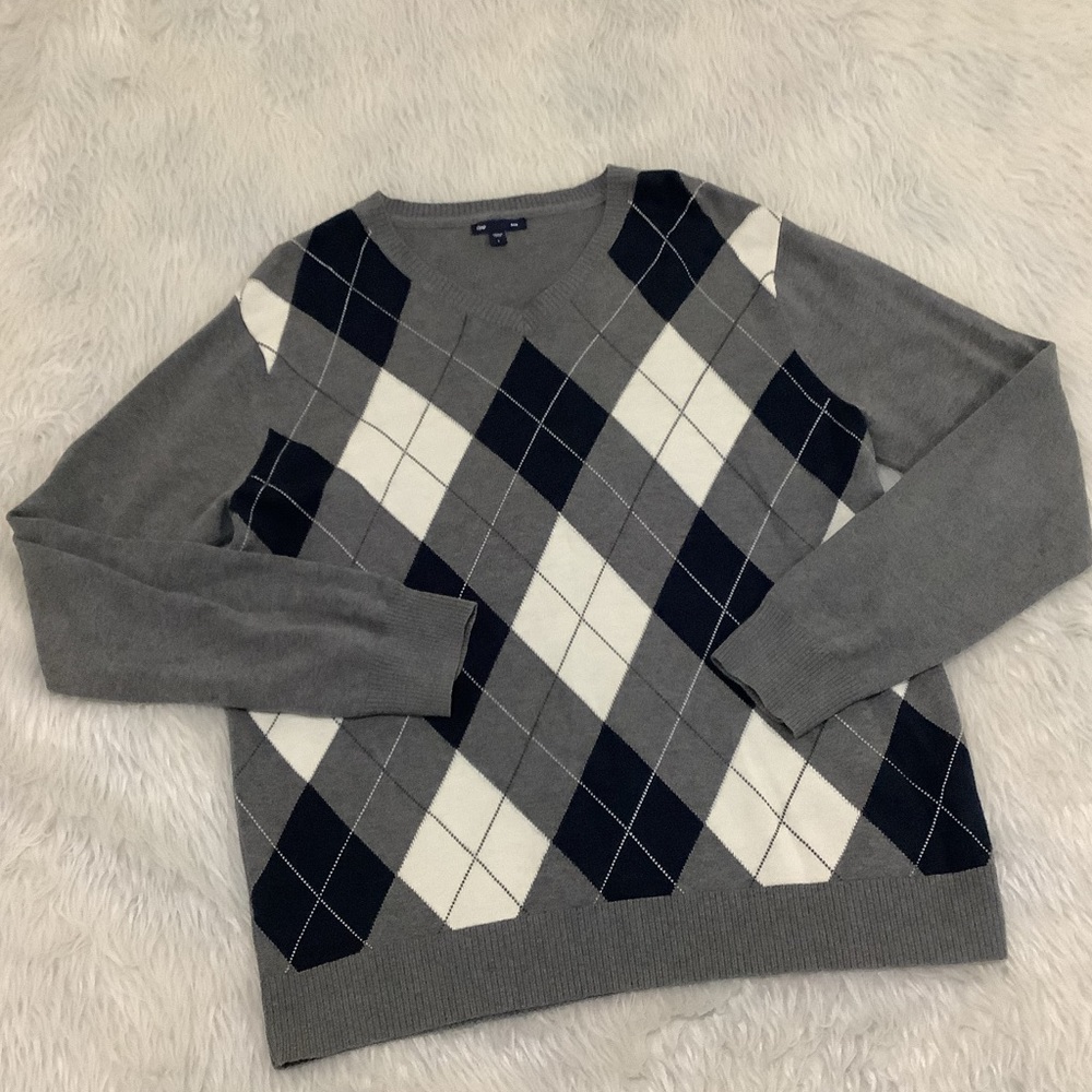 Gap men’s gray v neck preppy long sleeve sweater size large